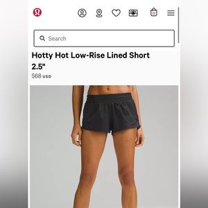 Lululemon hotty hot 2.5 shorts